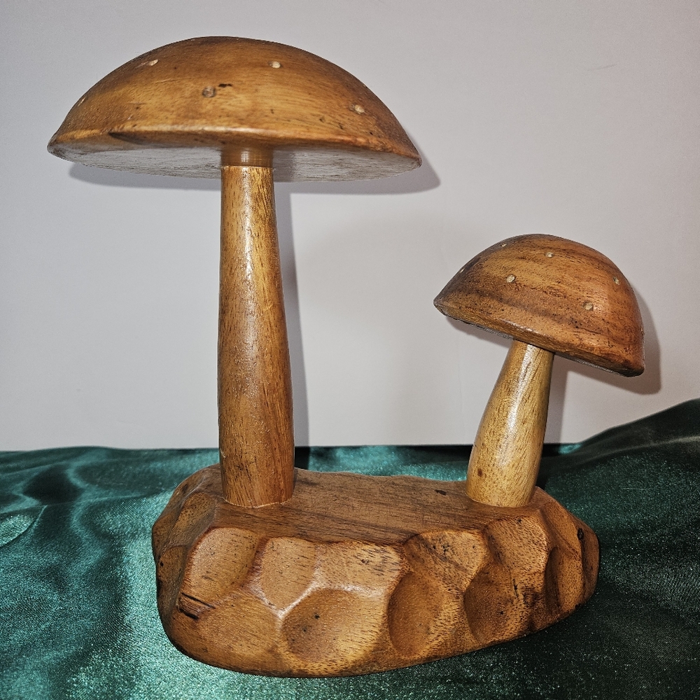 Boho Hand-Carved Monkeypod Wood Mushroom Sculpture,orToothpick Holder Solid wood